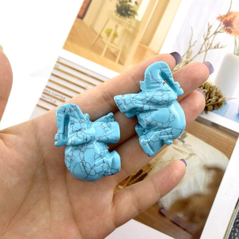 Carved Healing Crystals Gemstones Elephant Statue Figurine Collectible Decor, 1.5 inches (Mix 6pcs)
