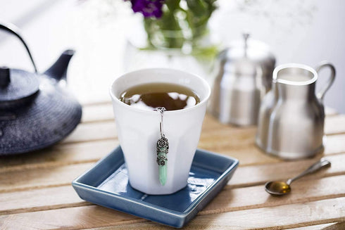2 Pack Healing Crystal Pendant Loose Tea Steeper - Antique Silver Flower Wrapped Natural Gemstone Tea Infusers