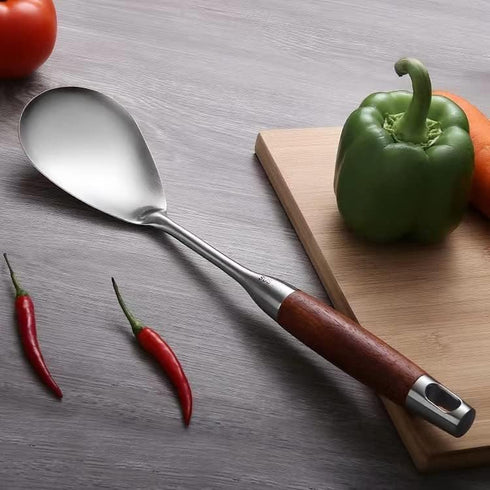 REDANT Big Stainless Steel Serving Spoons for Cooking - Metal Basting Spoon with Wooden Handle - Large Kitchen Spoon