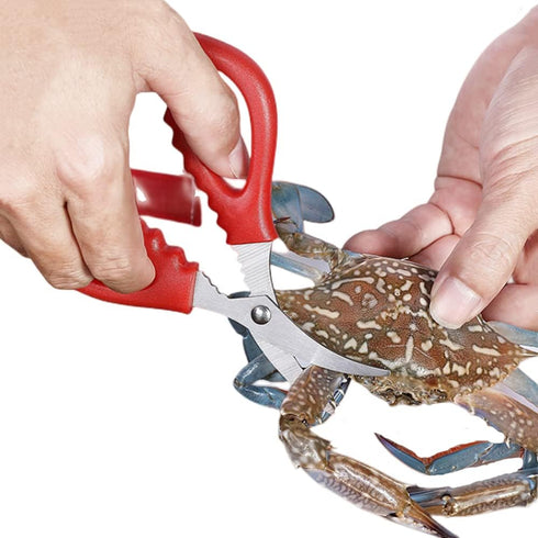 4 Pcs Multifunctional Seafood Scissors, Stainless Steel Shears for Kitchen, Red and Black
