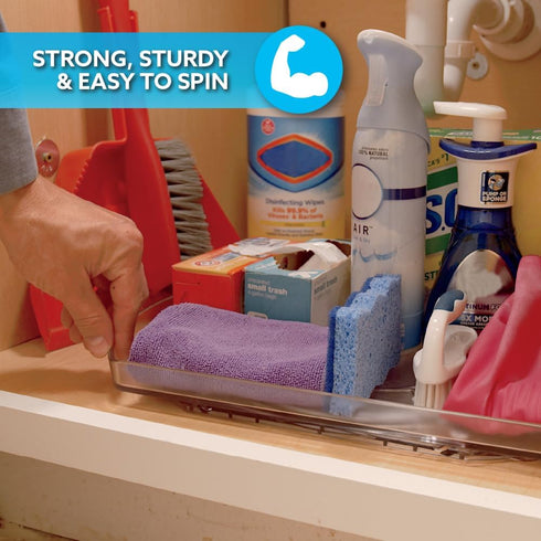 Ontel Smart Spin Rotating Refrigerator Organizer, Lazy Susan for Spice Rack, Condiment Organizer, Clear Storage