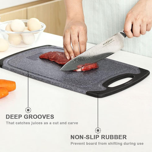Cutting Boards for Kitchen, Plastic Chopping Board Set of 3 with Non-Slip Feet, Juice Grooves, Easy Grip Handle, BPA Free, Non-Porous, Dishwasher Safe, Multiple Sizes (Black,Grind Function) by EASTHUA