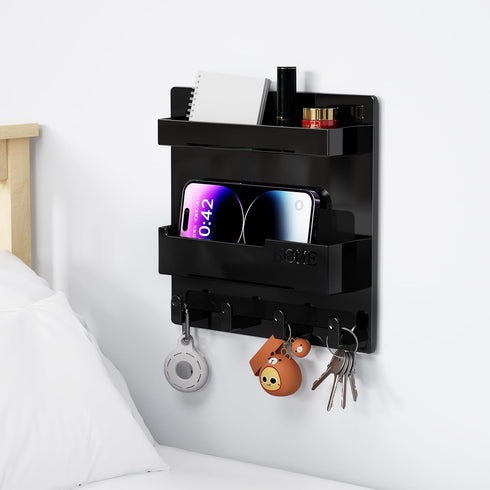 Bedside Wall Organizer, Self Stick Wall Mount, Cute Aesthetic Room Decor, Girls Bedroom Storage and Organization
