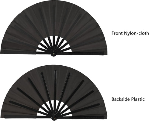 Maitys 2 Pcs Large Clap Fans for Line Dancing, 13 Inches Folding Hand Rave Fan, Black Simple Pattern