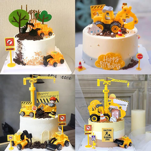 Vitalili 18 Set Construction Cake Topper, PCS Construction Cake Decorations Excavator Tower Crane Cupcake Topper