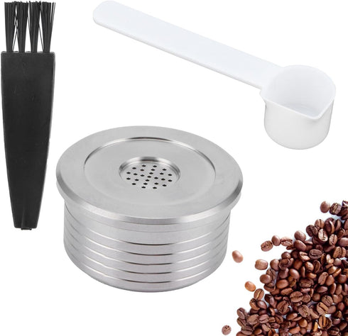 Reusable Coffee Capsule Pod with Spoon Brush, Fits Multifunctional Stainless Steel Capsule for Q NDIQ7323 Coffee Maker