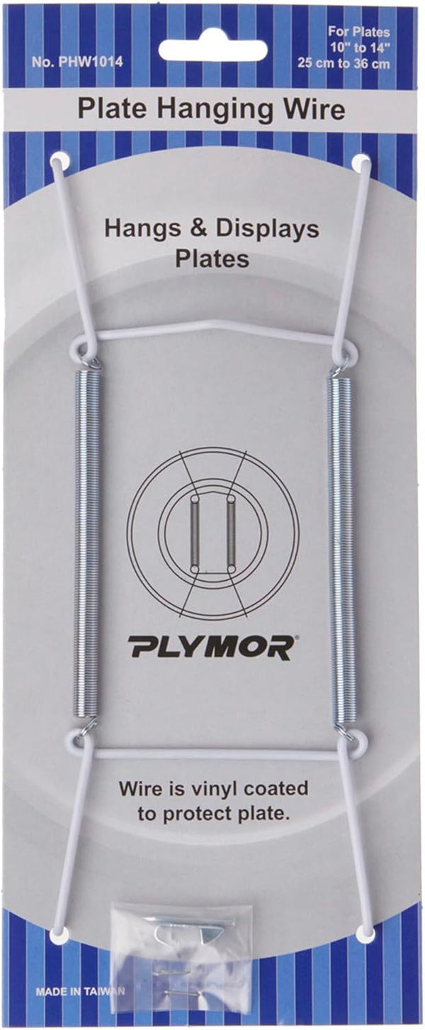 Plymor White Vinyl Finish Wall Mountable Plate Hanger, 8" H x 3" W x 0.5" D for Plates 10" - 14"