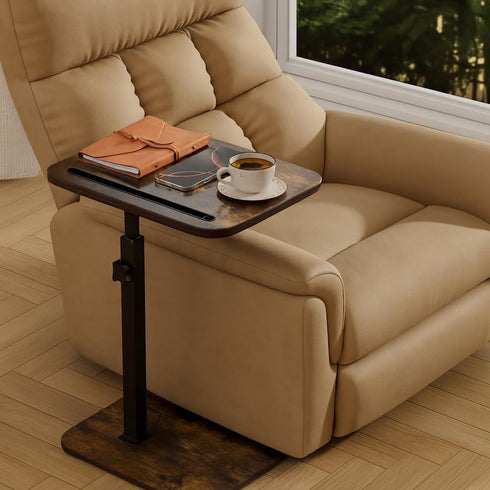 promitop 360 TV Tray Side Table for Couch - Swivel Adjustable Height Rotating Sofa Table C Table End Table Laptop Desk