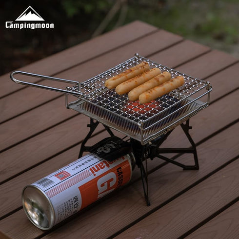 CAMPINGMOON Camping Toaster for Gas Stove, 304 Stainless Steel Bread Toaster with Anti-Scalding Mesh Fork US-1615