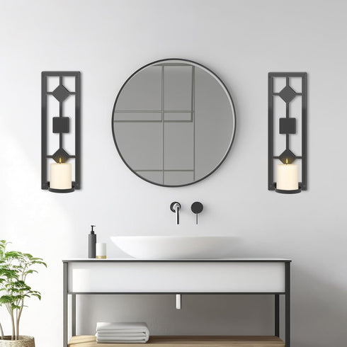 2 OYEFLY DIY Pcs Wall Sconce Candle Holder,Metal Wall Art (Black)