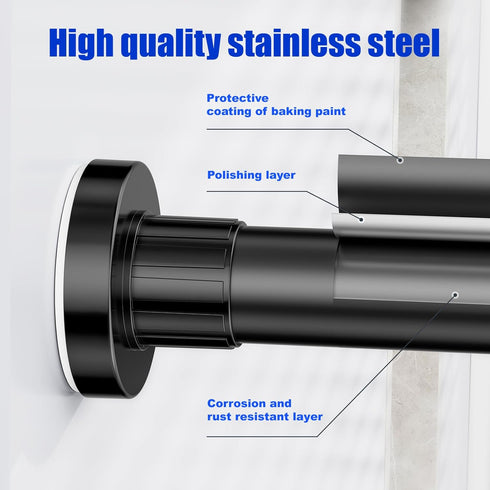 Ausemku Shower Curtain Rod 32 to 50 Inch, 1 Inch Diameter Non-Slip Spring Tension Rod, No Drilling Stainless Steel