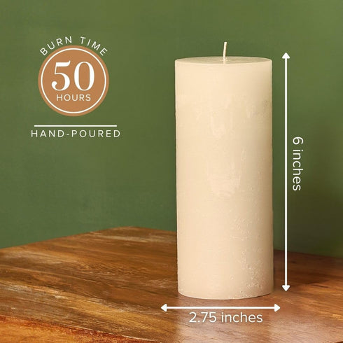 Simply Soson 3x6 inch Ivory Pillar Candles Set of 3, Rustic Texture, Unscented, Dripless for Weddings