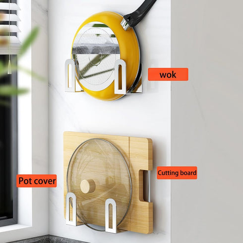 Self Adhesive Stainless Steel Pantry Organization Rack for Cutting Board Storage, Pot Lid Holder
