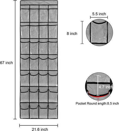 28 1 Pack Closet 4 Large Transparent Pockets Over The Door Shoe Organizer Sturdy Hanging Shoe Rack for Door Sneakers