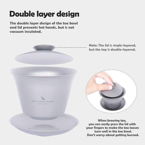 200ML Set 3 35ml Set Ti3124D iBasingo Titanium Gaiwan Kung Fu Teacup with Lid and Saucer Lightweight Portable Chinese