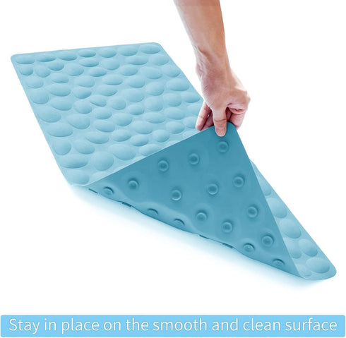 OTHWAY Non-Slip Bathtub Mat - Soft Rubber Bathroom Bathmat with Strong Suction Cups (Lake Blue, 16x31.5 inch)
