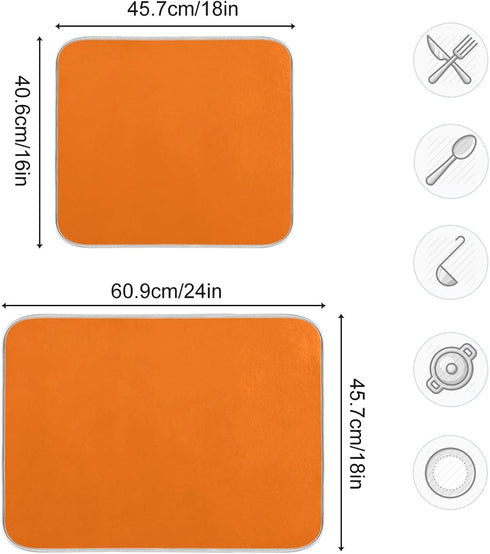 Orange Halloween Day Dish Drying Mat for Kitchen Counter, Absorbent Microfiber Drying Dish Pad, 16 x 18 Inch