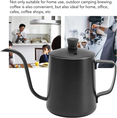 Pour Over Coffee Kettle - Stainless Steel Gooseneck Spout Coffee Tea Pot, 350ML Black with Lid