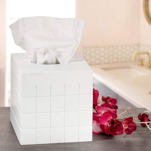 Creative Scents Polar White Tissue Box Cover - Decorative Holder for Bathroom with Wide Opening