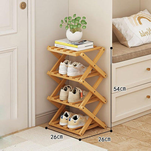 4 Comeon Shoes Rack for Front Door,Space Saving Wooden Shoes Organizer Entryway Corner Folding Shoe Shelf ([Primary