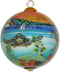 Collectible Hawaiian Glass Ornament, Hand Painted Sea Turtles in the Sunset with Gift Box