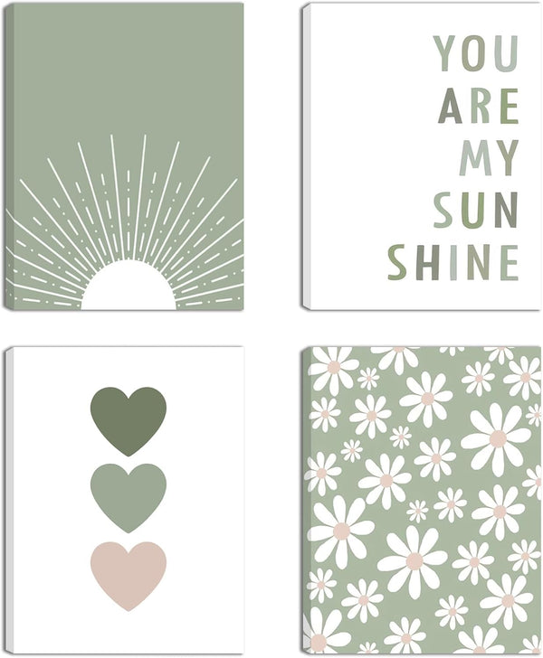 Aglcatie Boho Wall Art Set of 4 Sage Green Nursery Wall Decor You