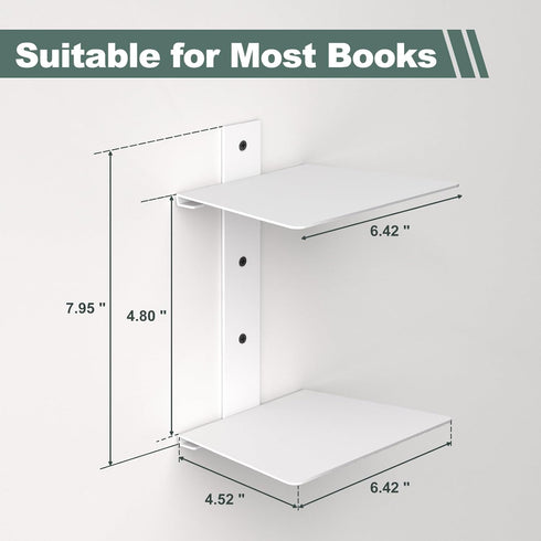4 2 Pack(White) Mefirt Invisible Floating Bookshelves for Wall, Tier Vertical Spine Book Tower, Heavy Duty Floating