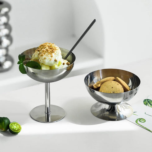 7oz/200ml Hapivida Ice Cream Cup, Stainless Steel Serving Dessert Bowls Silver Ice Cream Dish Sauce Bowls Footed Yogurt