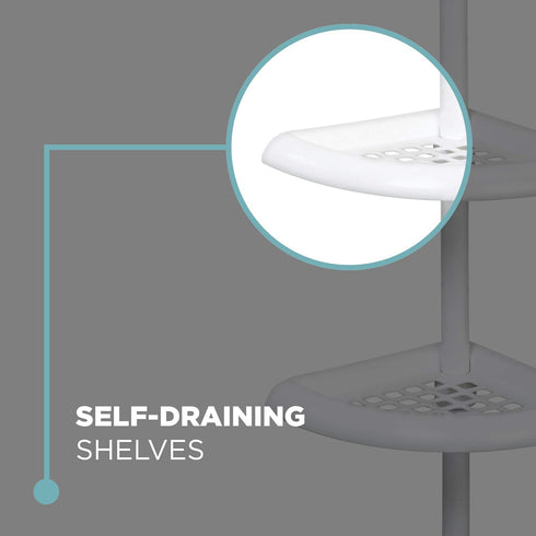 Zenna Home Tension Pole Shower Caddy, 4 Shelves, Adjustable 60 to 97 Inch, in White