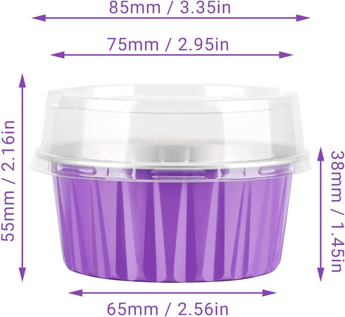EUSOAR Baking Cups: 50pcs Aluminum Foil 5oz Reusable Cupcake Cups with Lids for Desserts and Catering