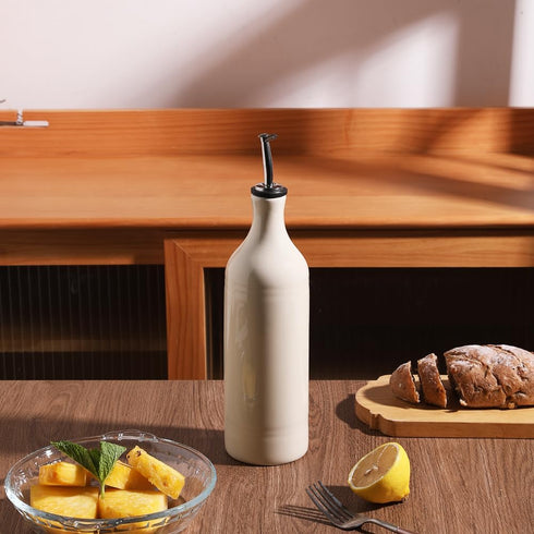 Sweejar Large Ceramic Olive Oil Dispenser Bottle, Opaque Oil Cruet for Oil, Vinegar, 24 Fl Oz, Beige