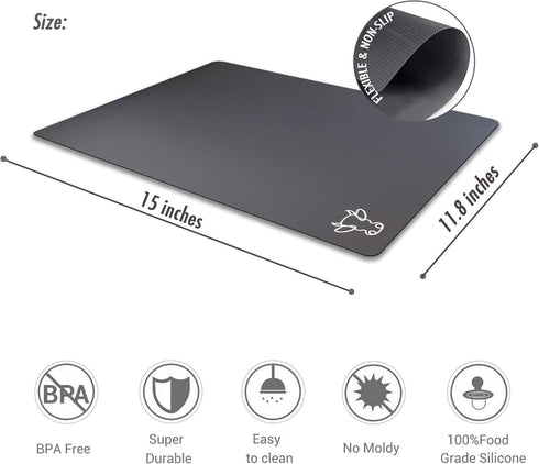 Fotouzy Plastic Cutting Boards with Food Icons, Flexible Mats, Set of 4, BPA-Free, Dishwasher Safe, Gray