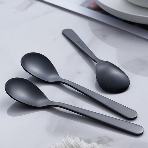 Matte Black Demitasse Espresso Coffee Spoons, Stainless Steel Mini Teaspoons, Set of 6