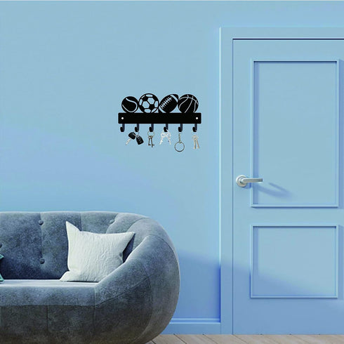 CREATCABIN Hook Hanger Wall Key Holder, Metal Decorative Mounted Organizer Rack with Sports Goods Basketball Football