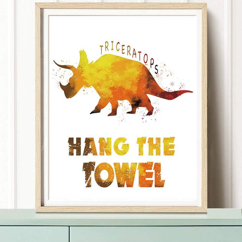 CHIEN-CHI LILI Wash Your Hands Dinosaur Bathroom Art Prints Set of 4 (8”X10”), Motivational Quote Decor for Kids