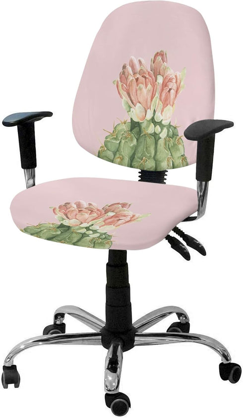 Cactus Computer Office Chair Cover, Red Flower Blossom, Stretchable Desk Chair Covers, Soft Polyester Universal