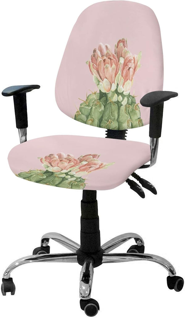 Cactus Computer Office Chair Cover, Red Flower Blossom, Stretchable Desk Chair Covers, Soft Polyester Universal