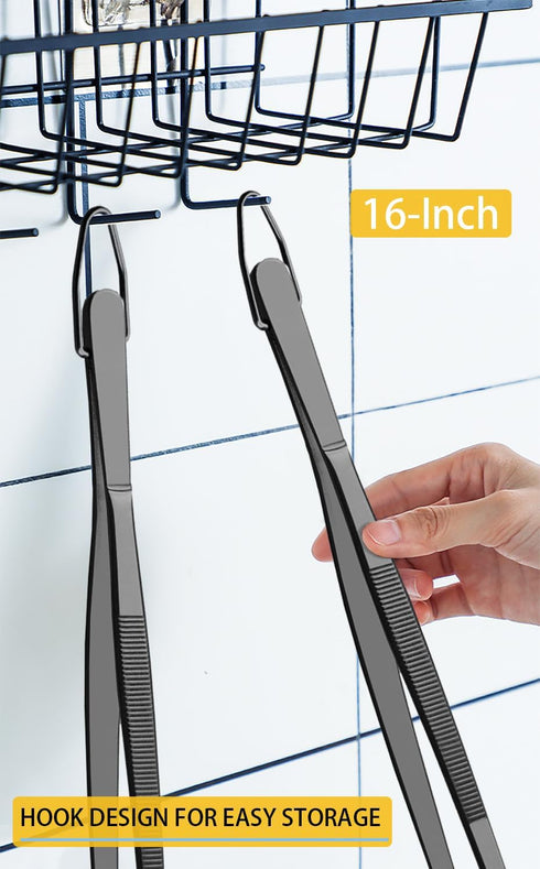 JETKONG 2 Pcs 16-Inch Heavy Duty Plating Tongs, Extra-Long Stainless Steel Kitchen Cooking Forceps