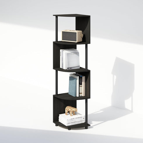 4-Tier 14.2 14.2 57.7, Furinno Basic Book Shelf, Bookshelf, Bookcase with Zigzag Corner Shelf, x x for Living Room