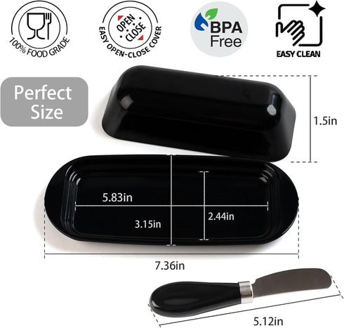 Lynnsen Countertop 1 BPA-Free Melamine Butter Dish with Lid & Stainless Steel Knife - Farmhouse Butter Keeper