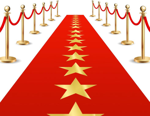 Timgle Disposable Red Plastic Carpet Runner, 3.28 x 16.4 ft, with Golden Star for Party, Wedding Theme Decoration