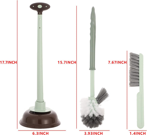 Set,Green 3 1 Home,Set 1 Cq acrylic Toilet Brush and Plunger in Bathroom Scrubber Plunger and Angled Toilet Bowl Brush