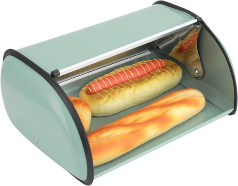Roll Top Bread Box for Kitchen Counter, Metal Bread Bin Retro Food Storage Container, 13"x9.4"x5.9" (Green)