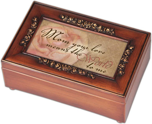 Cottage Garden Mom Love Means The World Burlwood Petite Rose Jewelry Music Box
