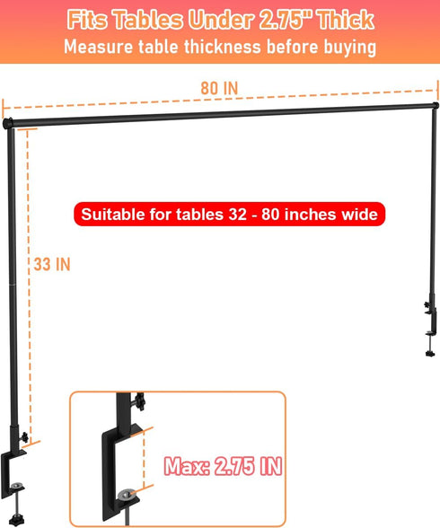 32-80 Inch Length Over the Table Rod Stand with Clamps, Adjustable Metal Balloon Flower Decorating Arch for Wedding