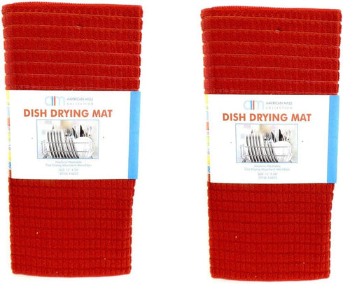 2 Pack Embossed Ultra Absorbent Kitchen Microfiber Dish Drying Mat (Red)