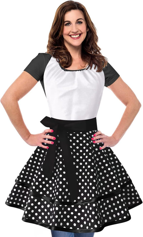 Violet Mist Cute Vintage Apron for Women, White Polka Dots Retro French Maid Cooking Kitchen Apron, Adjustable Gift