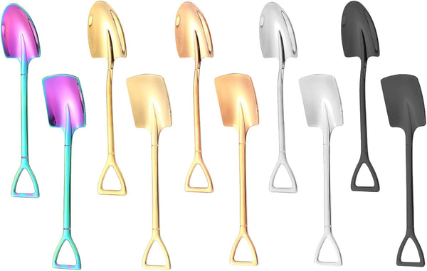10Pcs Reusable Shovel Spoons, Stainless Steel Dessert Spoons for Coffee, Tea, Ice Cream, Fruit, Sugar, Cake