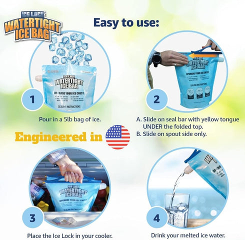 2 Large Leakproof Ice Bags - Reusable Ice Pack for Coolers - Make Cold, Dry Freezer Packs for Drink
