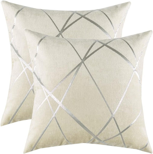 GIGIZAZA Decorative Couch Pillow Covers, Set of 2, 24 x 24 White Thick Cushion Pillows for Sofa